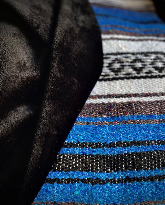 Blue Falsa Blanket with Black Low Pile Faux Fur